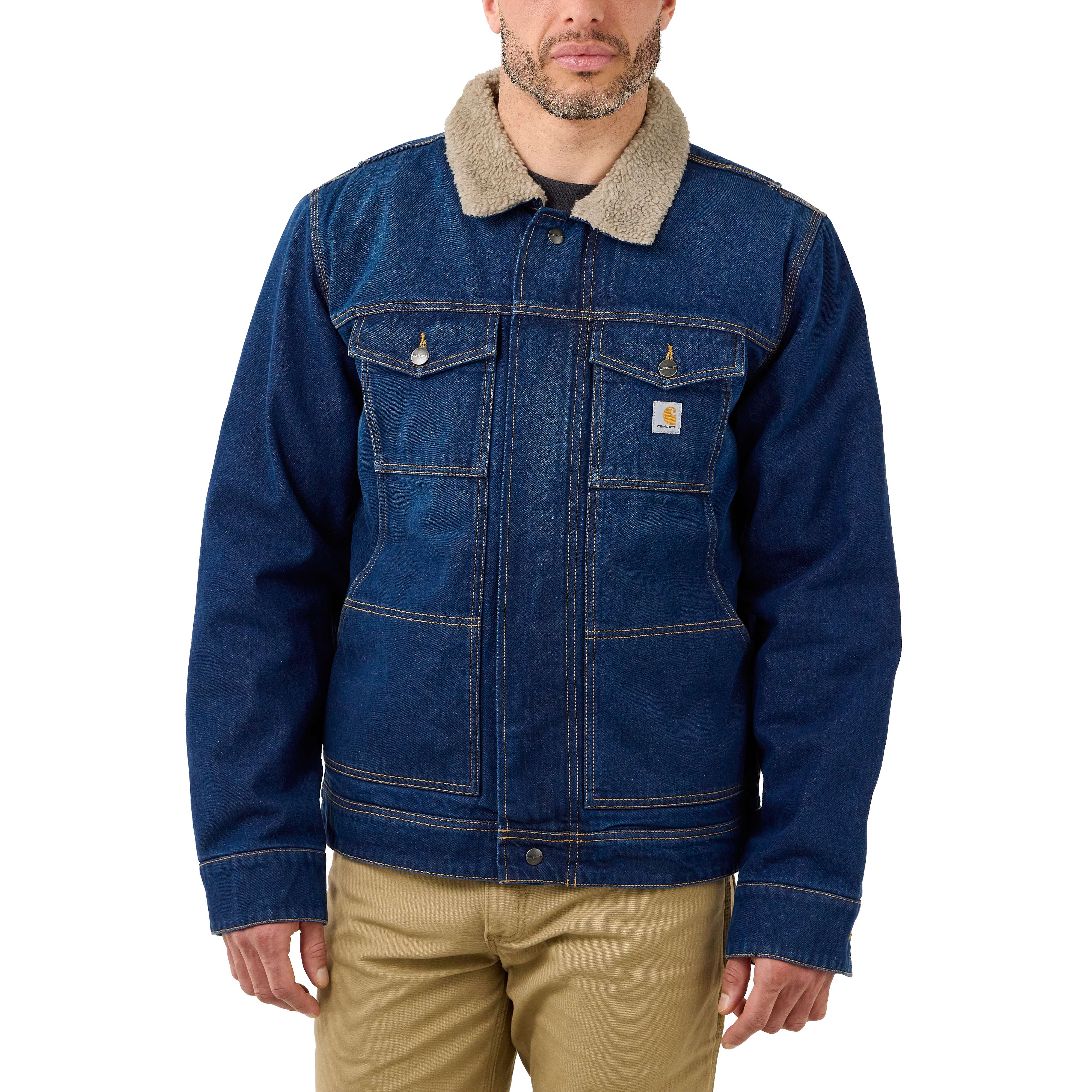 RELAXED FIT DENIM SHERPA-LINED JACKET