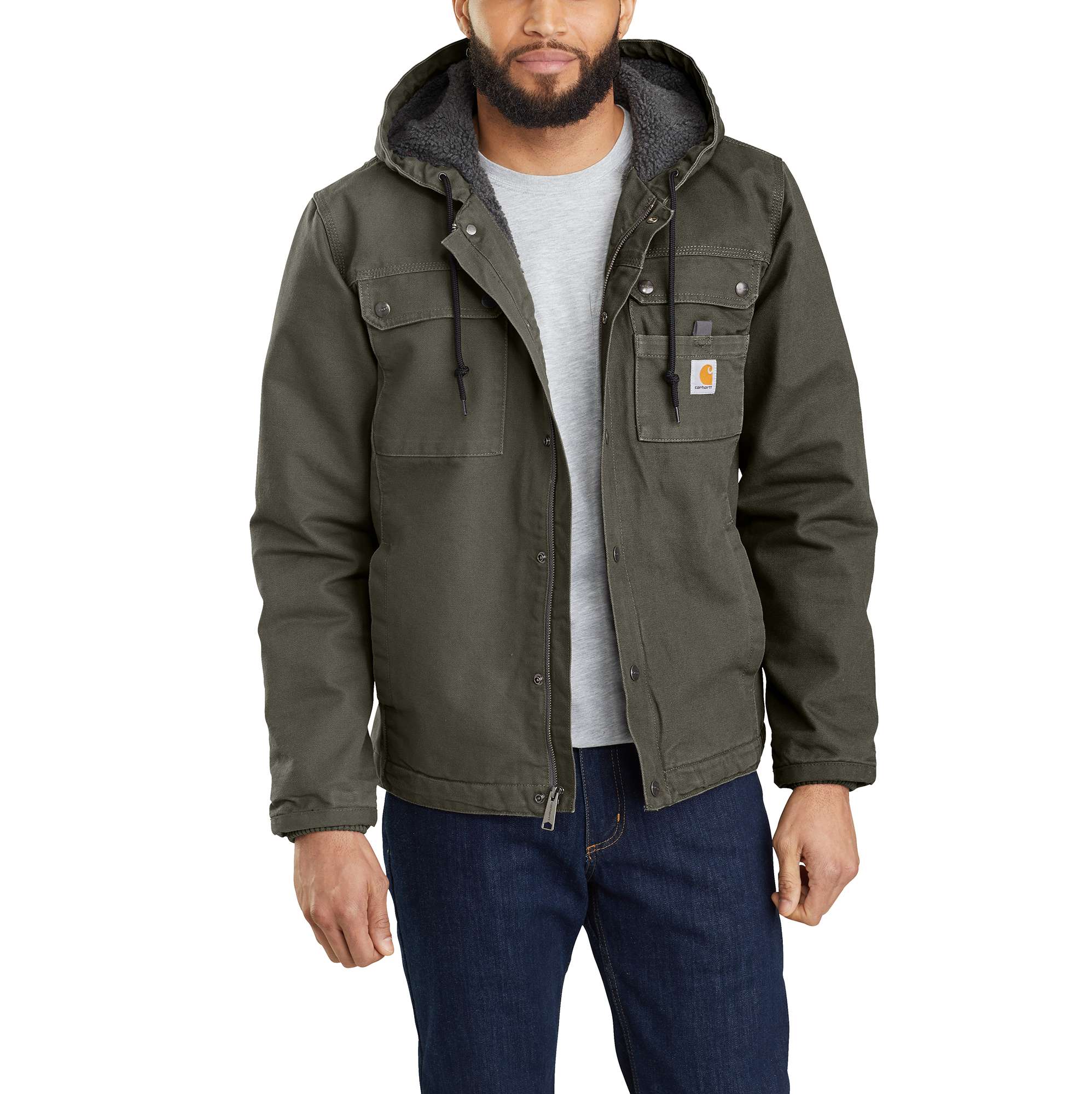 RELAXED FIT WASHED DUCK SHERPA-LINED UTILITY JACKET