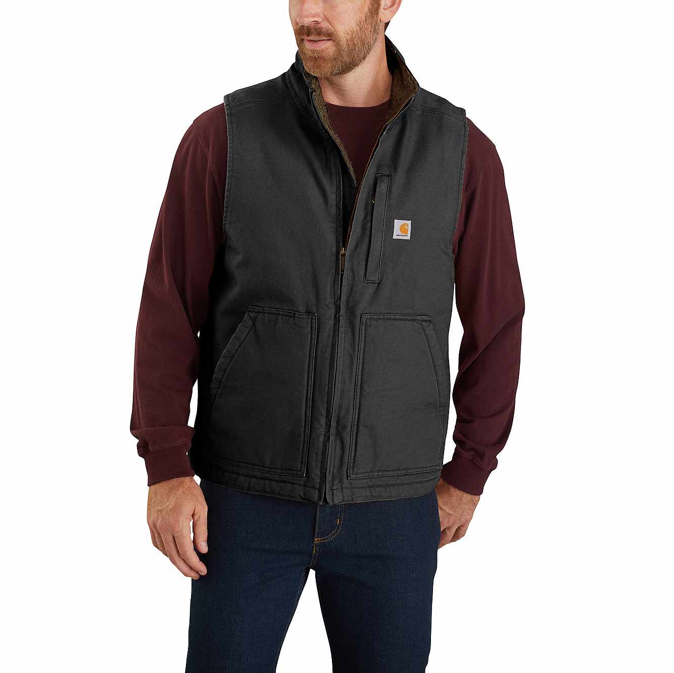 Picture of LOOSE FIT WASHED DUCK SHERPA-LINED MOCK-NECK VEST