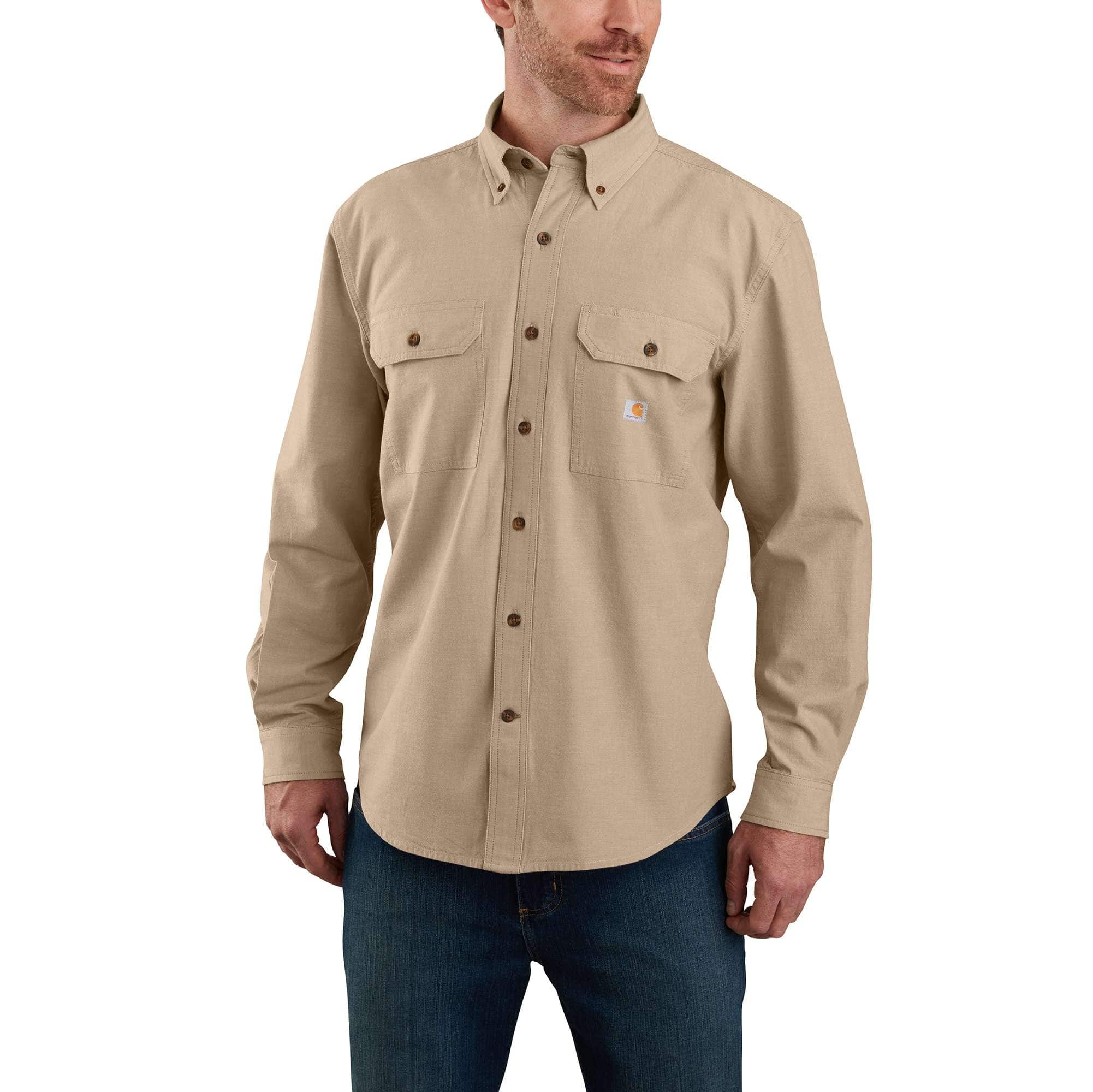 Carhartt Button Up Work Shirt Mens Large Relaxed Fit Tan Khaki Short Sleeve