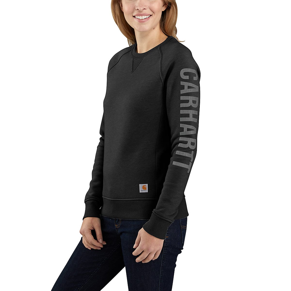 RELAXED FIT MIDWEIGHT CREWNECK BLOCK LOGO SLEEVE GRAPHIC SWEATSHIRT