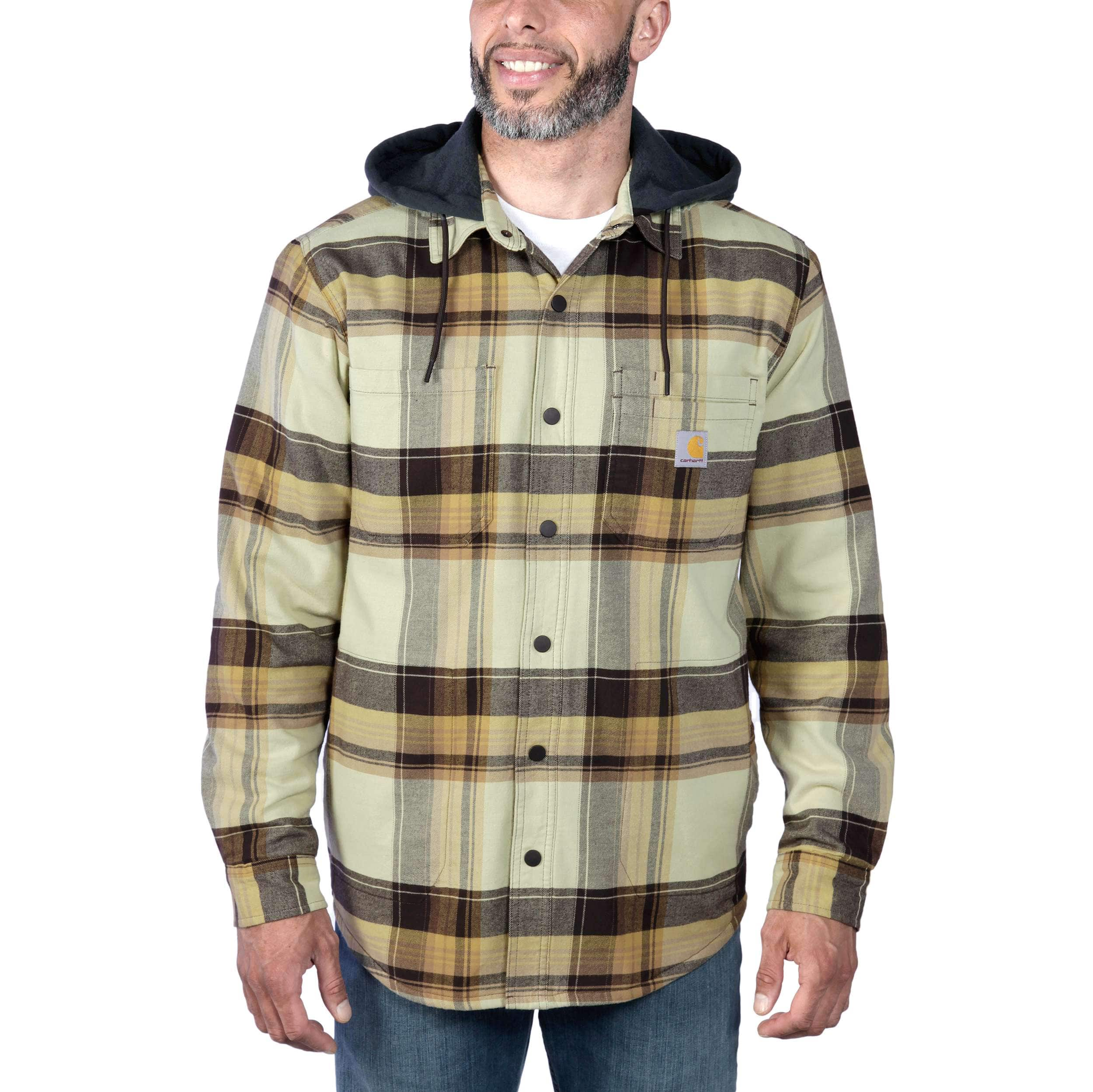 RUGGED FLEX RELAXED FIT FLANNEL FLEECE LINED HOODED SHIRT JAC