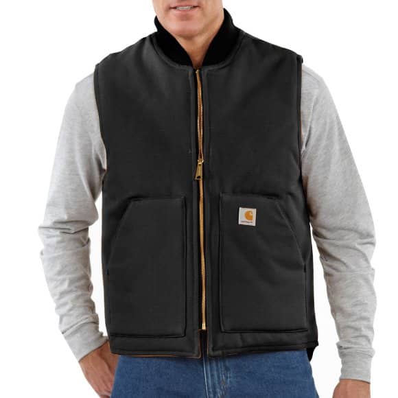 Mens Washed Arctic-Quilt Lined Duck Vest Utility Rugged Canvas Work Vest