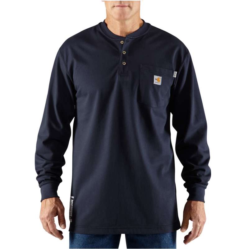 Carhartt  Dark Navy Flame-Resistant Carhartt Force® Cotton Long-Sleeve Henley