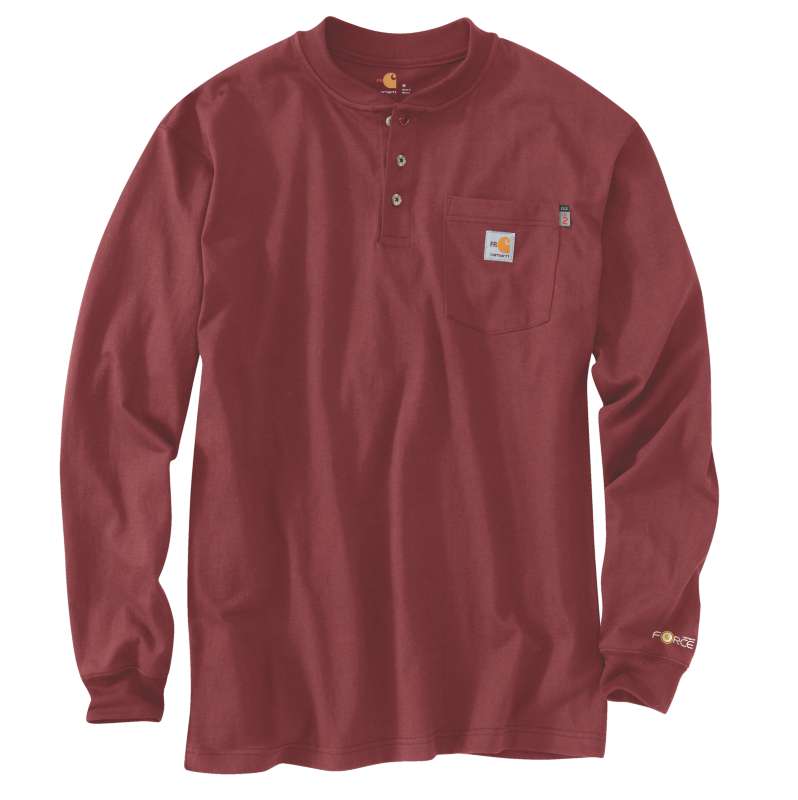 Carhartt  Dark Barn Red Flame-Resistant Carhartt Force® Cotton Long-Sleeve Henley