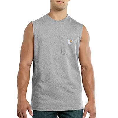 Carhartt Men's Heather Gray Relaxed Fit Heavyweight Sleeveless Pocket T-Shirt