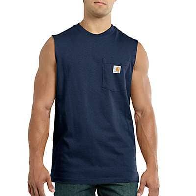 Carhartt Men's Navy Relaxed Fit Heavyweight Sleeveless Pocket T-Shirt
