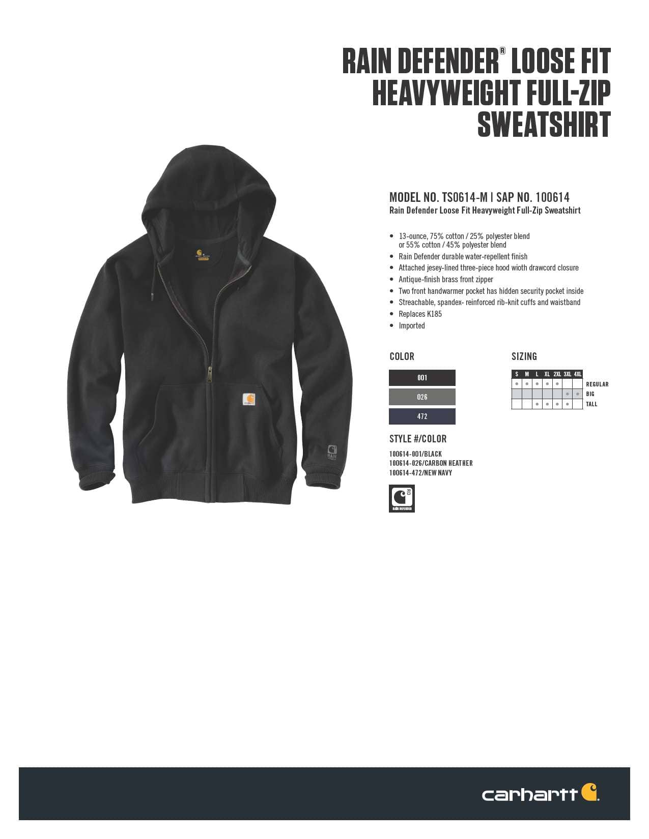 Rain Defender® Loose Fit Heavyweight Full-Zip Sweatshirt | Rain Defender  Gear | Carhartt