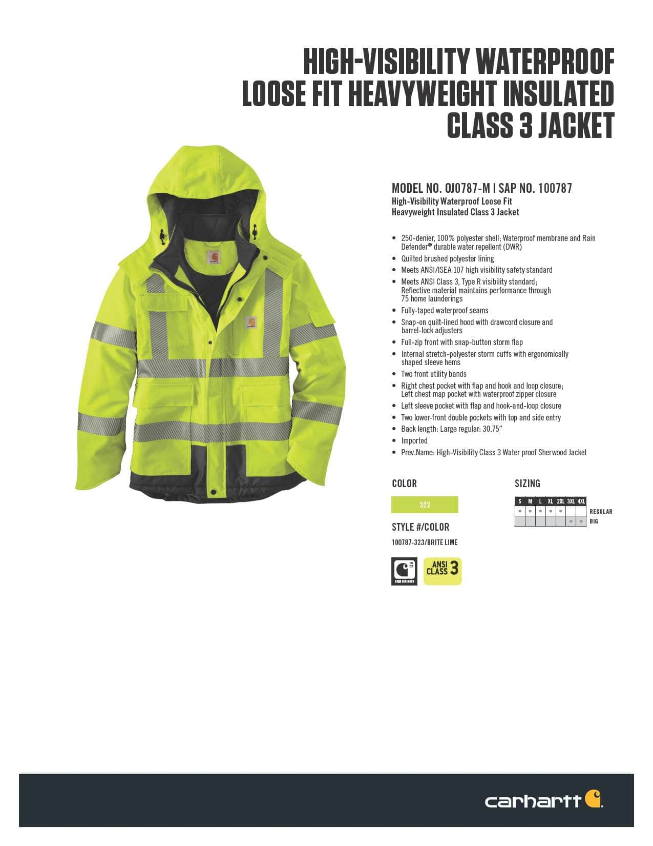 High Visibility Waterproof Class 3 Sherwood Jacket 4 Extreme Warmth Rating Men s In Stock Gear Carhartt