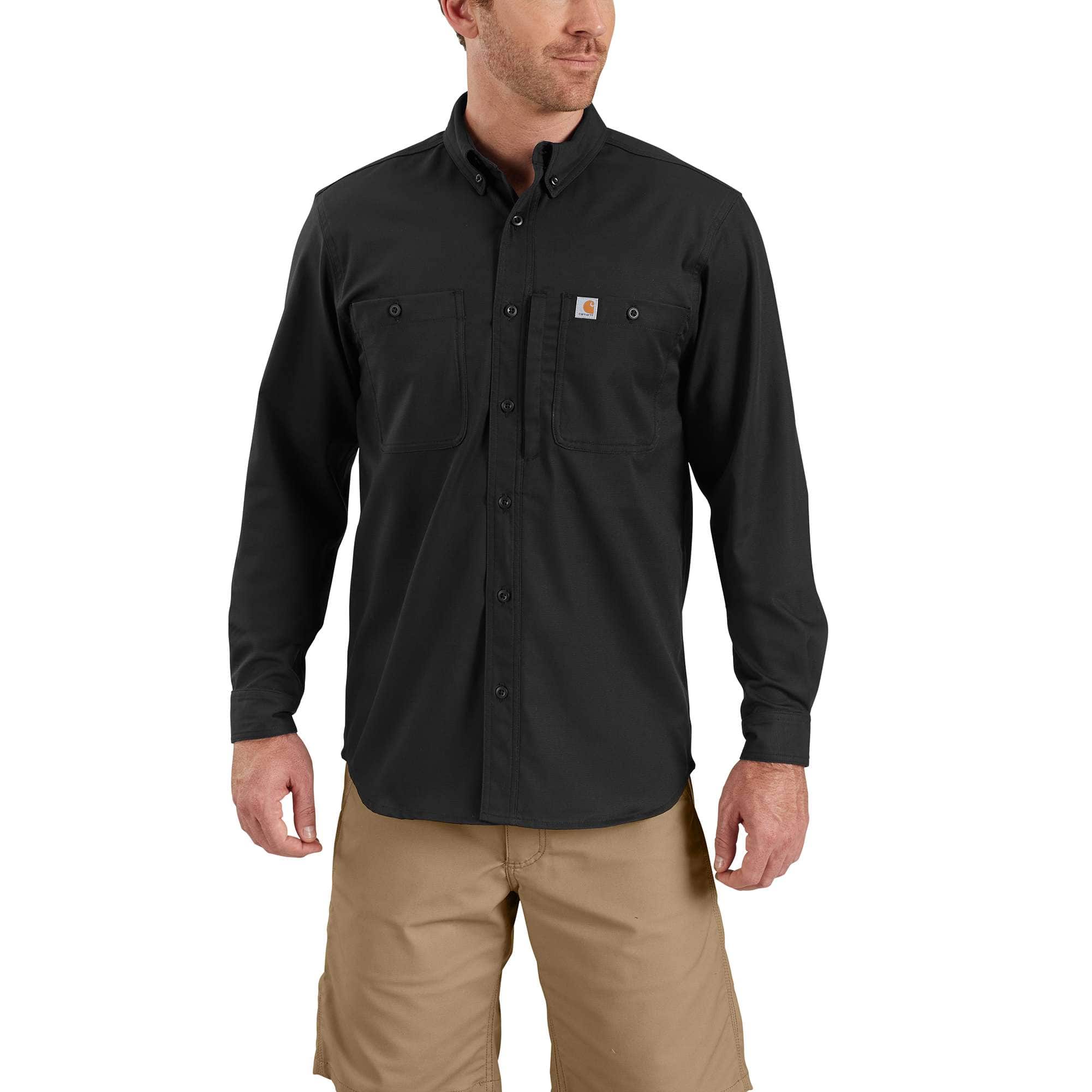 Carhartt Men's Relaxed Fit Grey Black Small Box Plaid L/S Woven Shirt 376