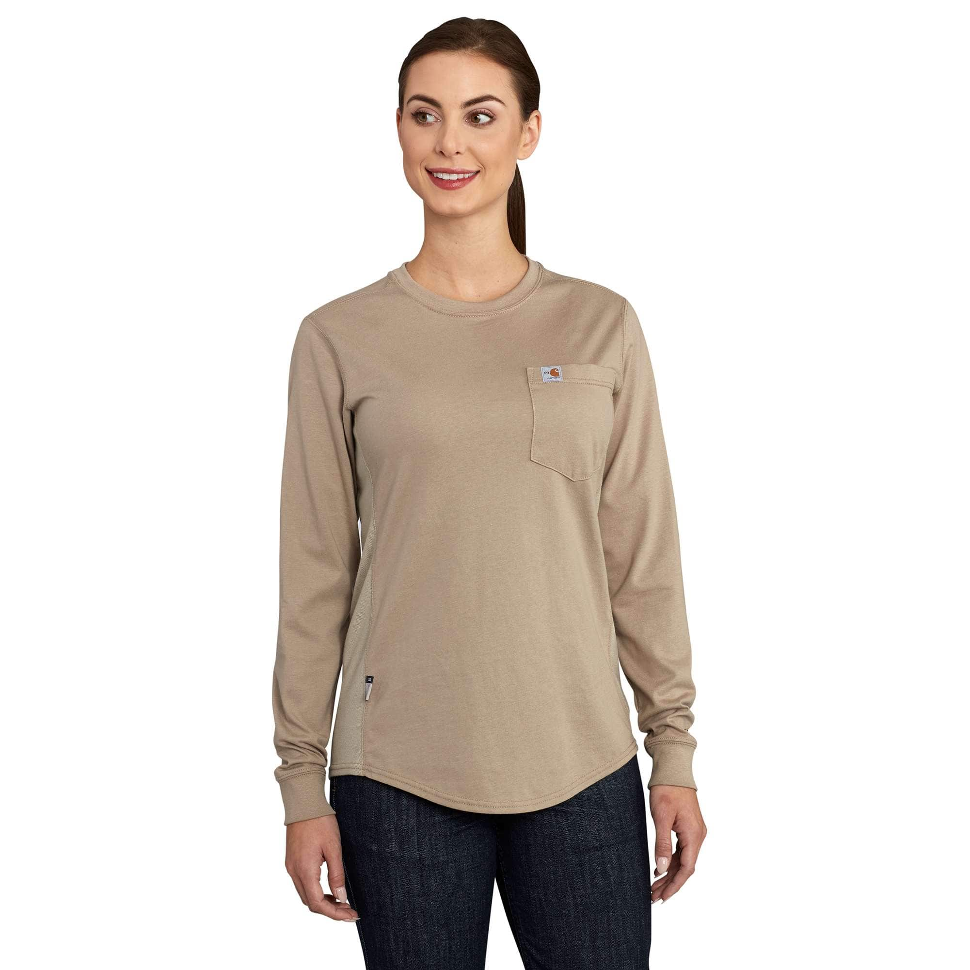 FR Womens Force Cotton LS Crew T S L REG-Carhartt