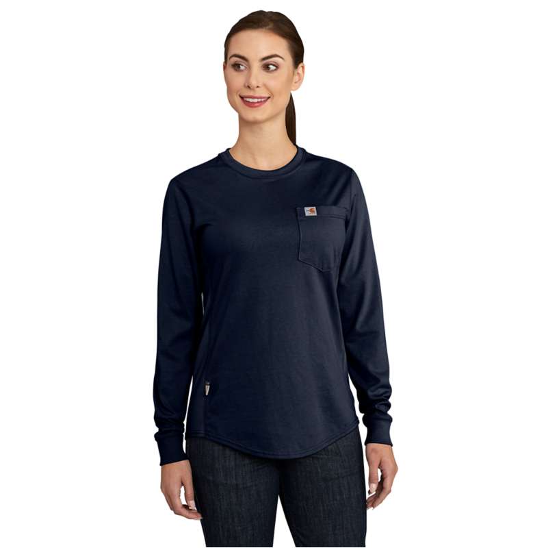 Carhartt  Dark Navy Women's Flame-Resistant Force Cotton Long-Sleeve Crewneck T-Shirt