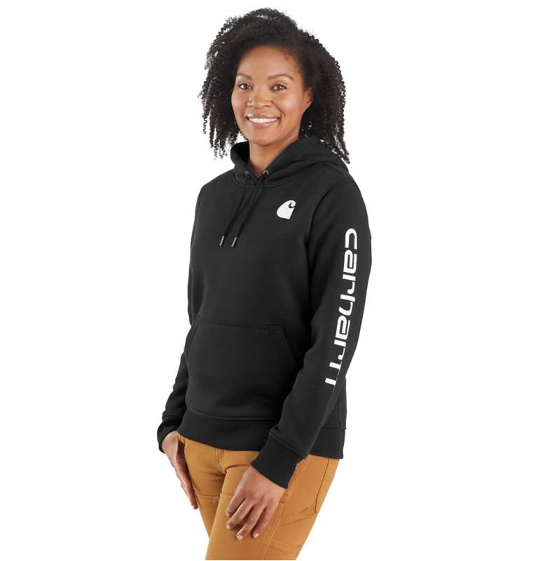 Carhartt  Black Women's Relaxed Fit Midweight Logo Sleeve Graphic Hoodie