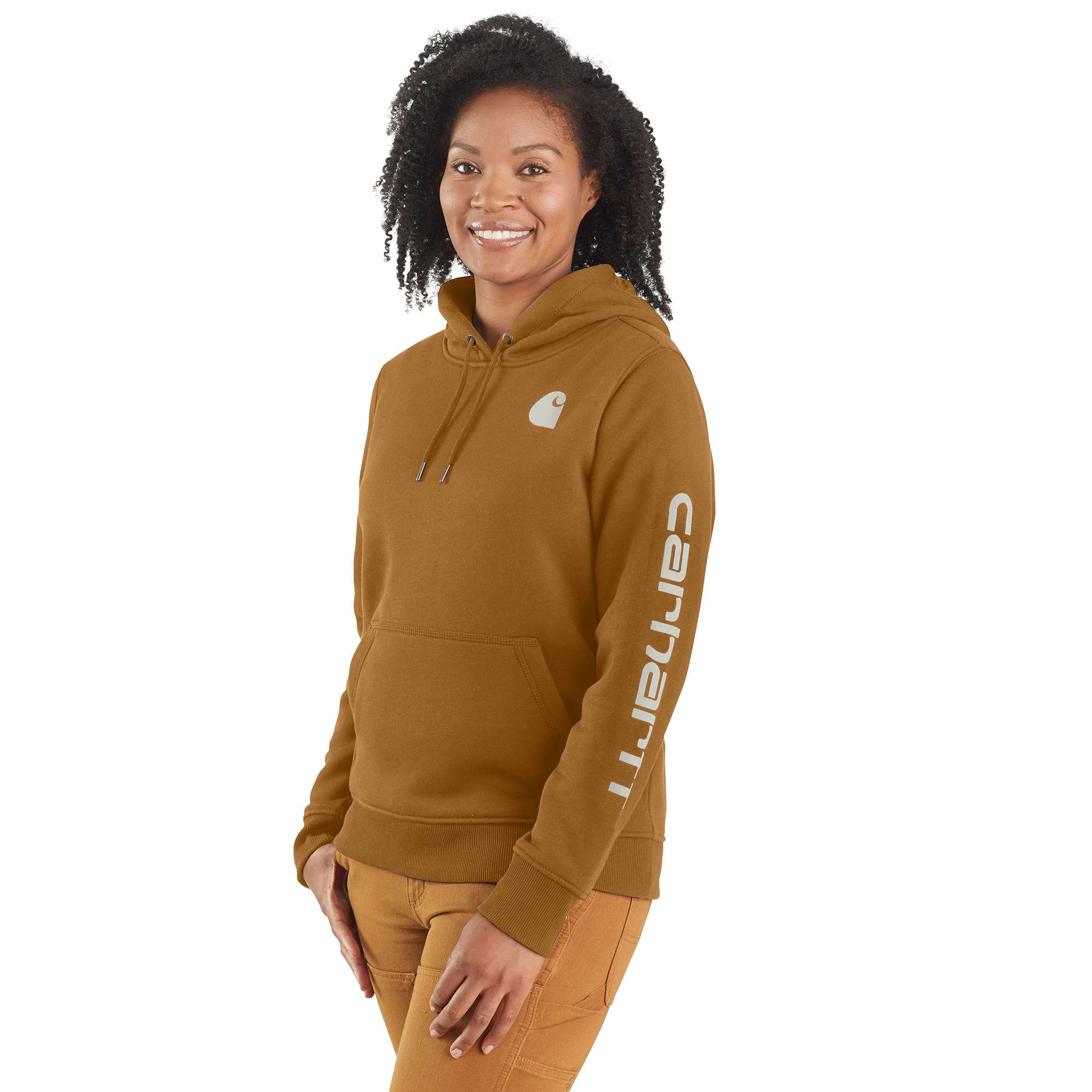 Women's Relaxed Fit Midweight Logo Sleeve Graphic Hoodie | Icons 