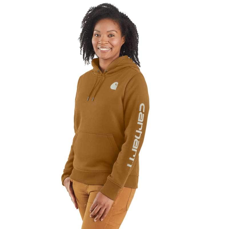 Carhartt  Carhartt Brown Women's Relaxed Fit Midweight Logo Sleeve Graphic Hoodie