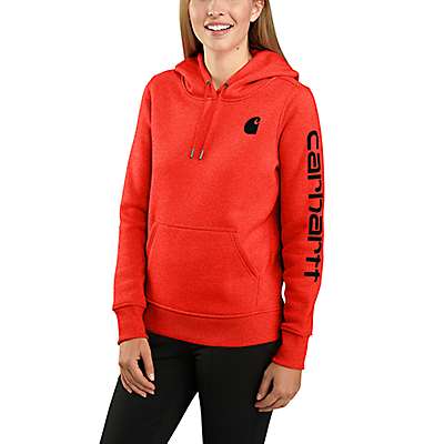 Carhartt Women's Currant Heather Relaxed Fit Midweight Logo Sleeve Graphic Sweatshirt