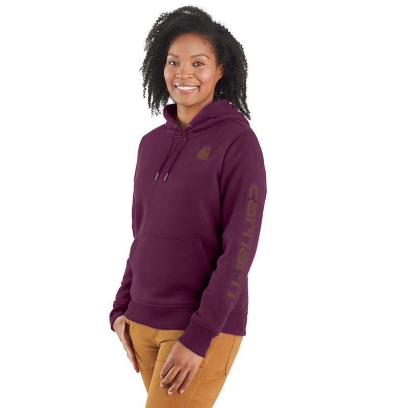 Carhartt  Eggplant Women's Relaxed Fit Midweight Logo Sleeve Graphic Hoodie