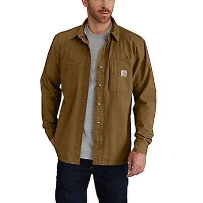 Carhartt Men's Oiled Walnut Rugged Flex® Relaxed Fit Canvas Fleece-Lined Snap-Front Shirt Jac