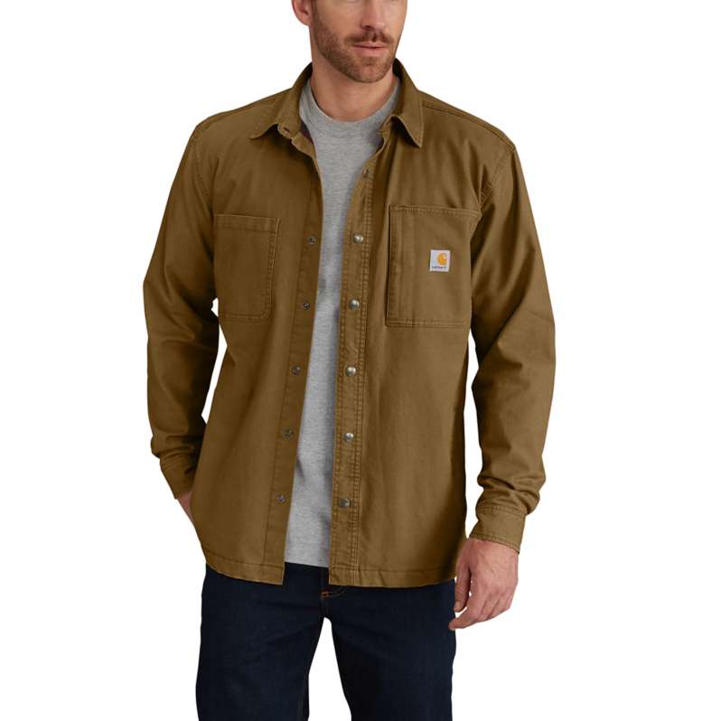 Carhartt  Oiled Walnut Rugged Flex® Relaxed Fit Canvas Fleece-Lined Snap-Front Shirt Jac