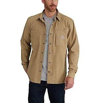 Carhartt Men's Dark Khaki Rugged Flex® Relaxed Fit Canvas Fleece-Lined Snap-Front Shirt Jac