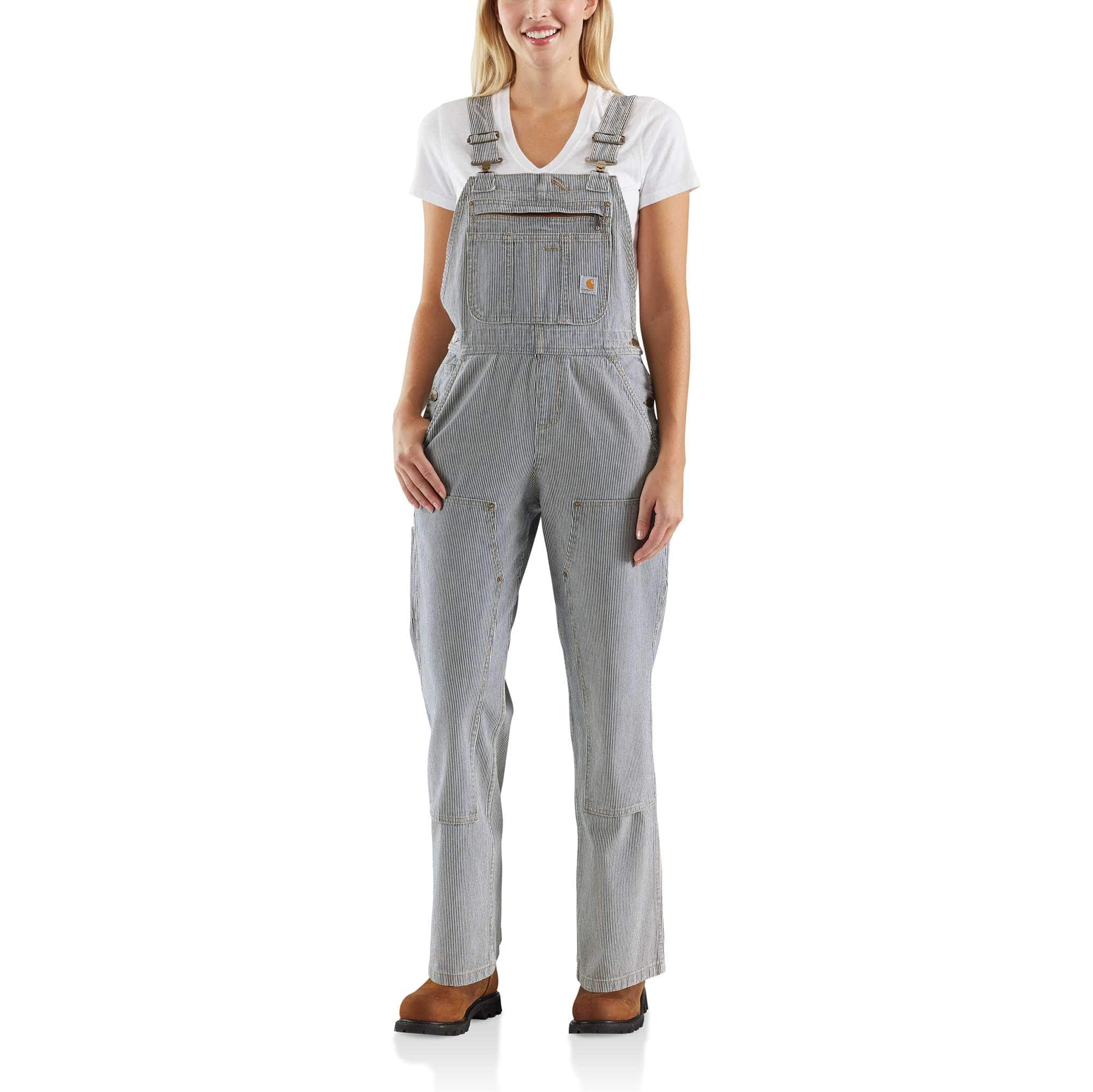 Women's Relaxed Fit Denim Railroad Stripe Bib Overall, Woodward  Throwback's Favorites