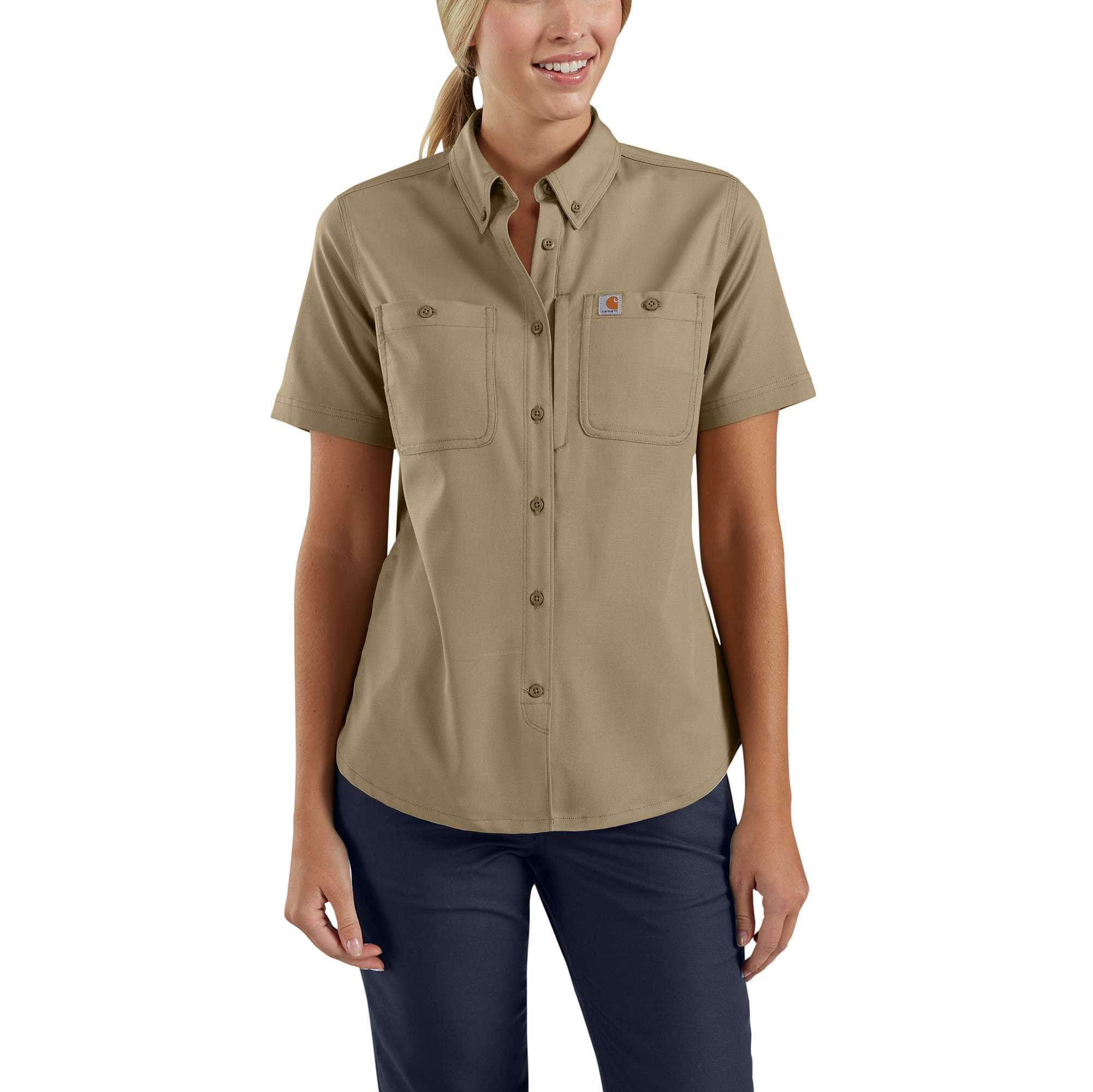 Carhartt Men's Original Fit Midweight Short-Sleeve Button-Front Shirt - Dark Tan Chambray,XL