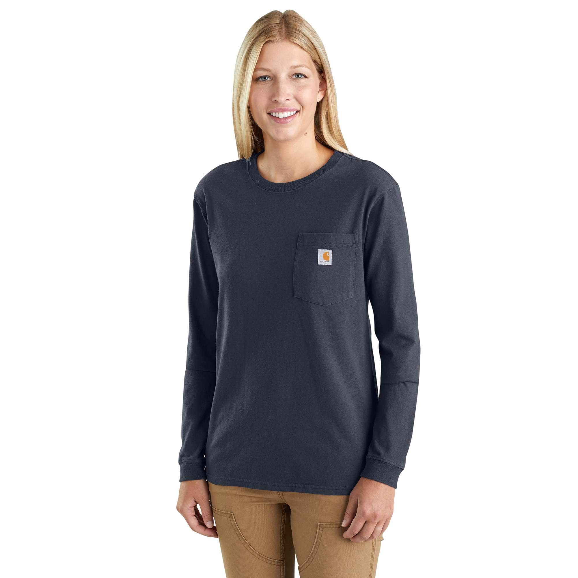 Carhartt Women's Black Women's Loose Fit Heavyweight Long-Sleeve Pocket T-Shirt