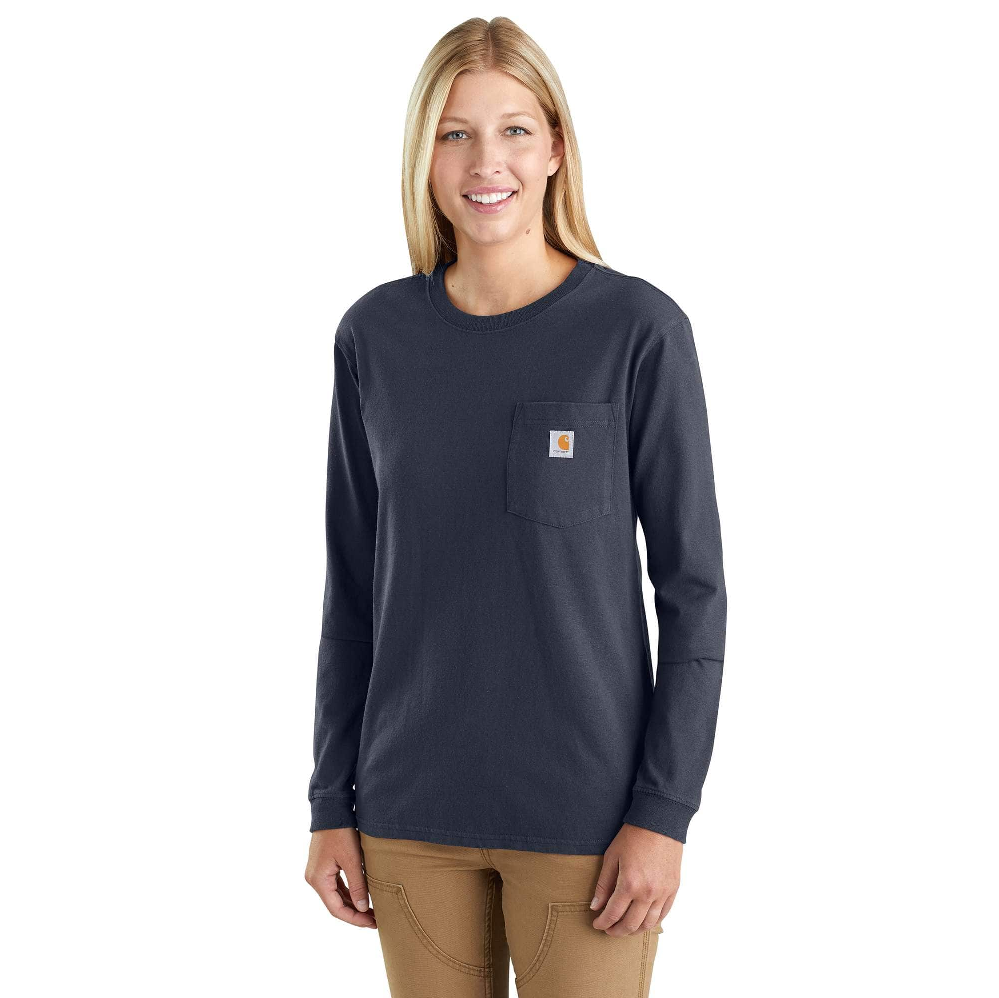 Carhartt Women's Heather Gray Women's Loose Fit Heavyweight Long-Sleeve Pocket T-Shirt