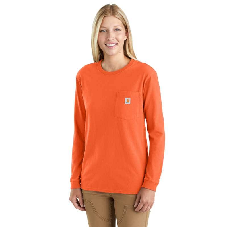 Carhartt  Brite Orange Women's Loose Fit Heavyweight Long-Sleeve Pocket T-Shirt