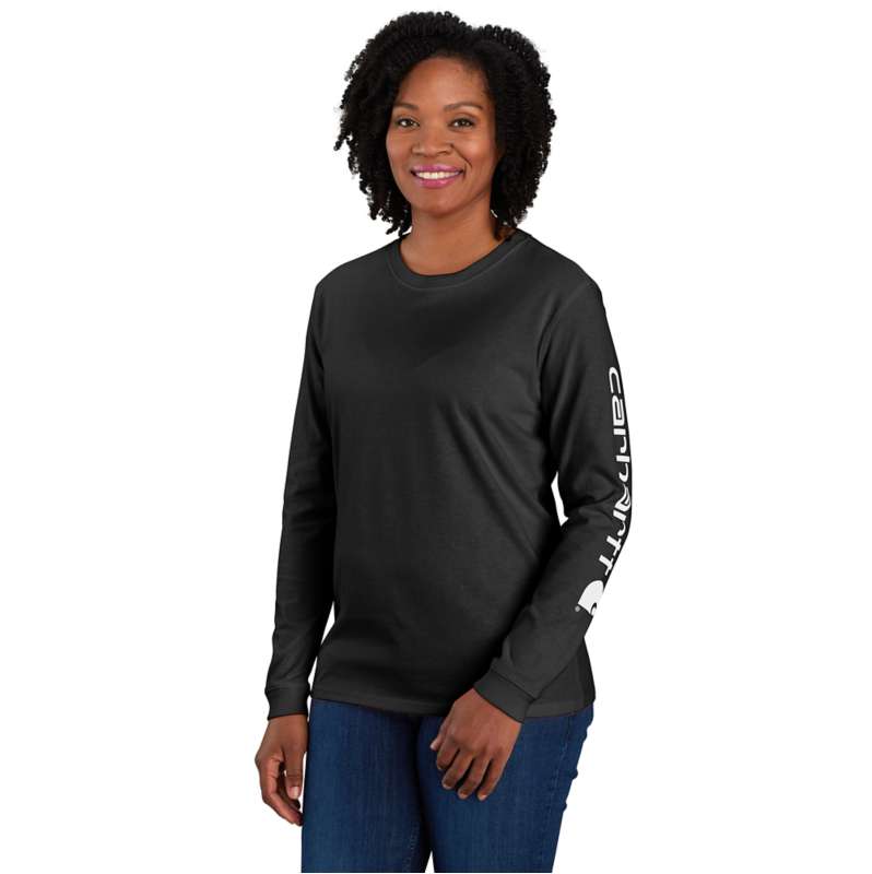 Carhartt  Black Women's Loose Fit Heavyweight Long-Sleeve Logo Sleeve Graphic T-Shirt