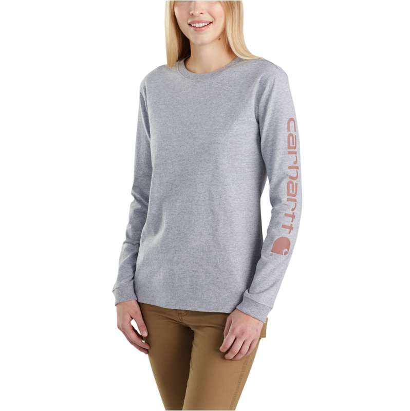 Carhartt  Heather Gray Women's Loose Fit Heavyweight Long-Sleeve Logo Sleeve Graphic T-Shirt