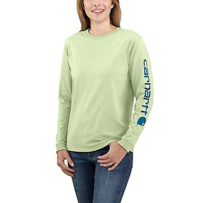 Carhartt Women's Hint of Lime Women's Loose Fit Heavyweight Long-Sleeve Logo Sleeve Graphic T-Shirt
