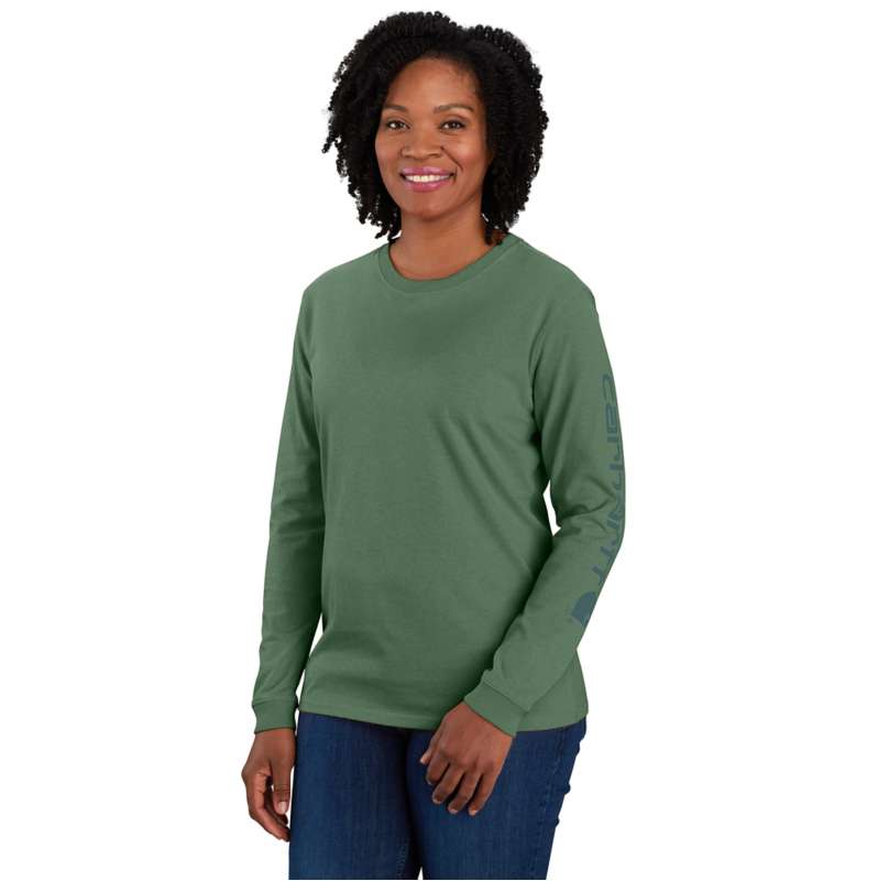 Carhartt Plus 2X Green Crew Neck Relaxed Fit Heavyweight Long Logo buy Sleeve Tee