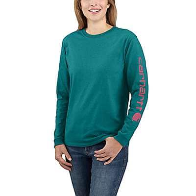 Carhartt Women's Shaded Spruce Women's Loose Fit Heavyweight Long-Sleeve Logo Sleeve Graphic T-Shirt
