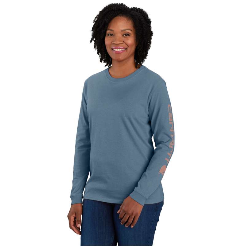 Carhartt  Thundercloud Heather Women's Loose Fit Heavyweight Long-Sleeve Logo Sleeve Graphic T-Shirt