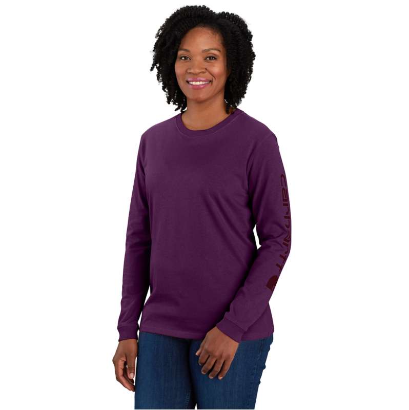 Carhartt  Eggplant Women's Loose Fit Heavyweight Long-Sleeve Logo Sleeve Graphic T-Shirt