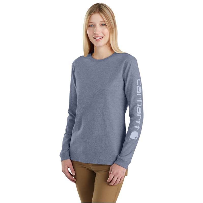 Carhartt  Wisteria Heather Women's Loose Fit Heavyweight Long-Sleeve Logo Sleeve Graphic T-Shirt