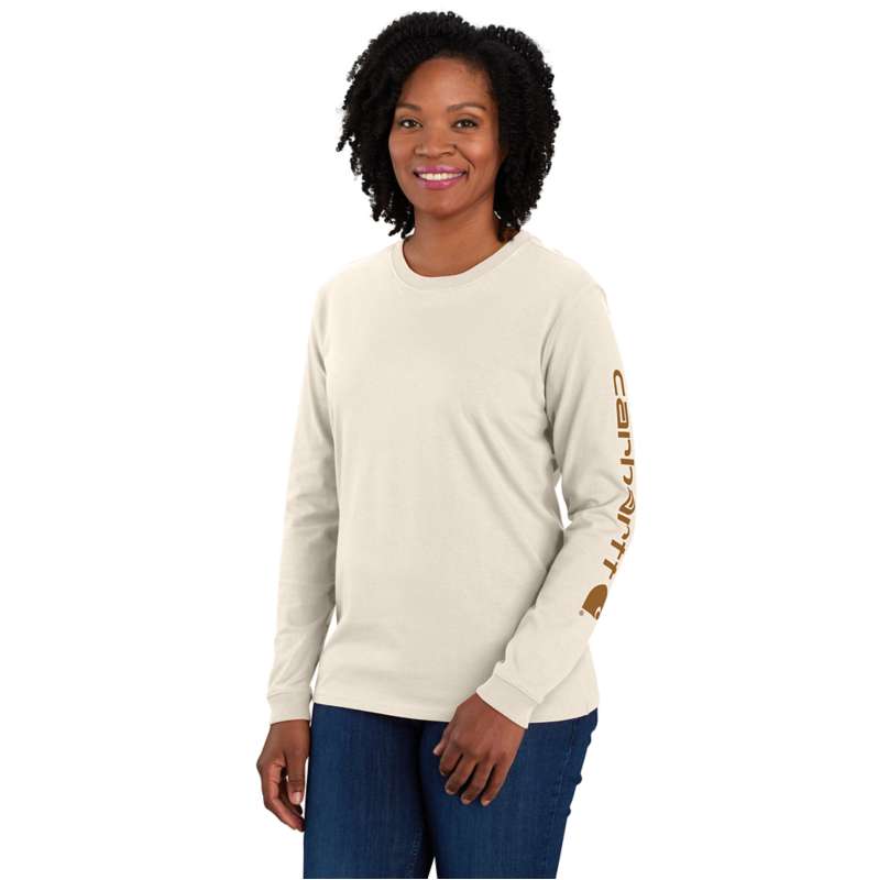 Carhartt  Malt/Carhartt Brown Women's Loose Fit Heavyweight Long-Sleeve Logo Sleeve Graphic T-Shirt