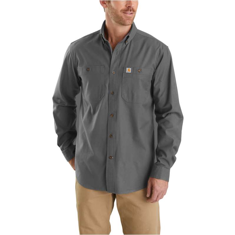 Carhartt Men's Dark Khaki Rugged Flex Rigby Long Sleeve Work Shirt