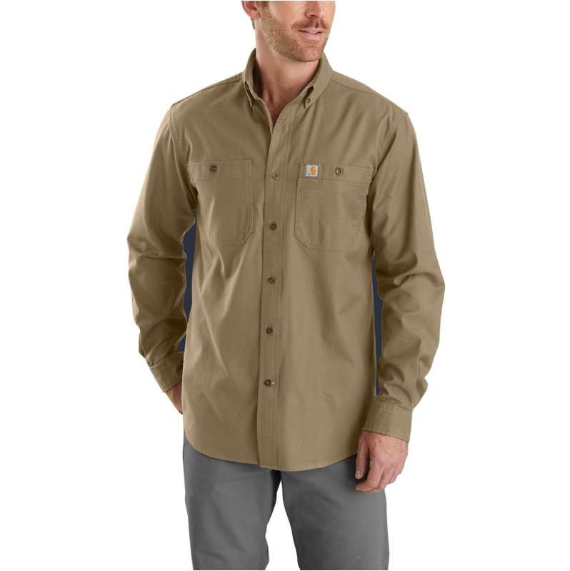 Carhartt  Dark Khaki Rugged Flex® Relaxed Fit Midweight Canvas Long-Sleeve Shirt