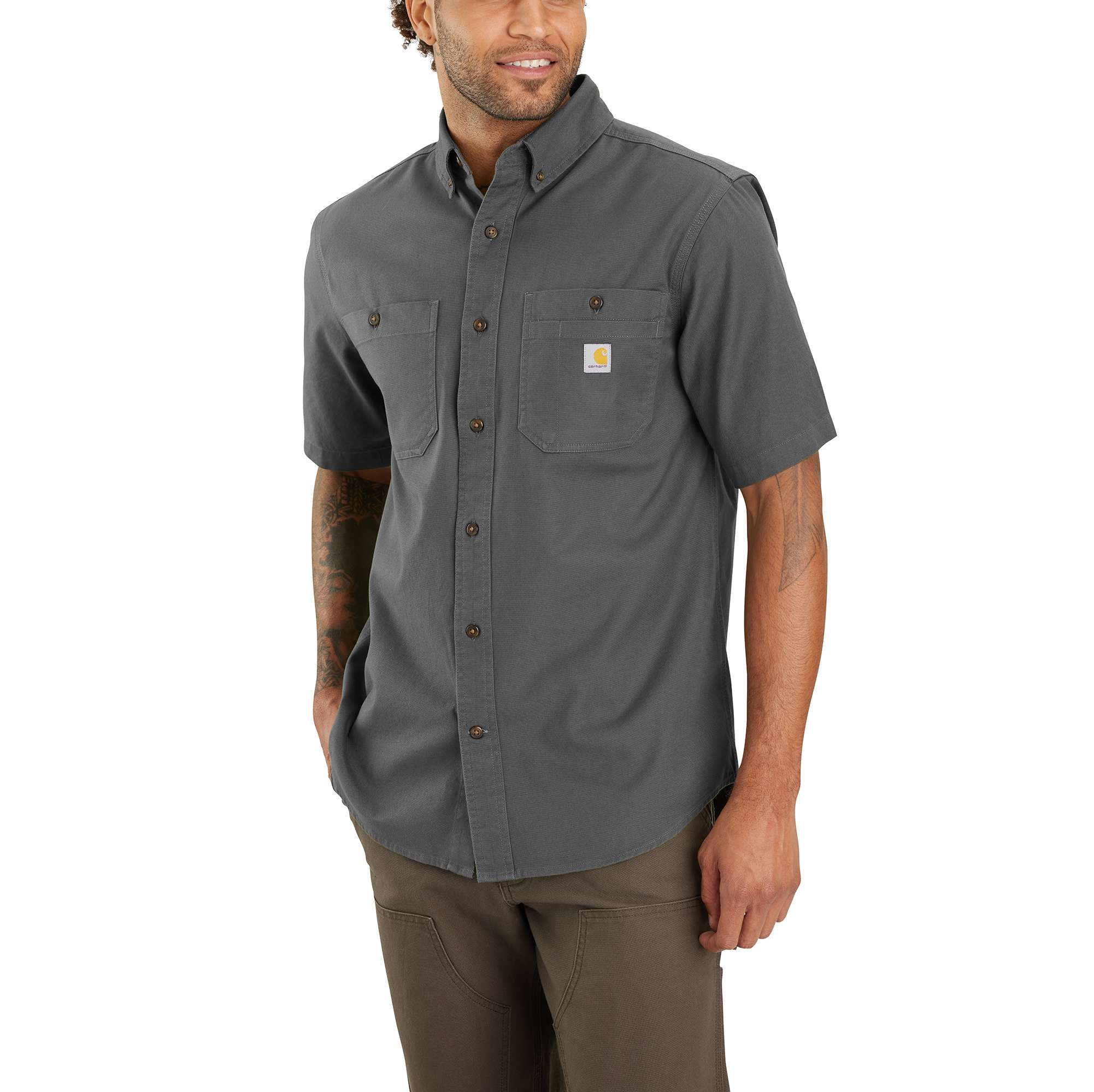 Carhartt Work Shirt Mens 3XL Tan Cotton Button Down Pockets Short Sleeve