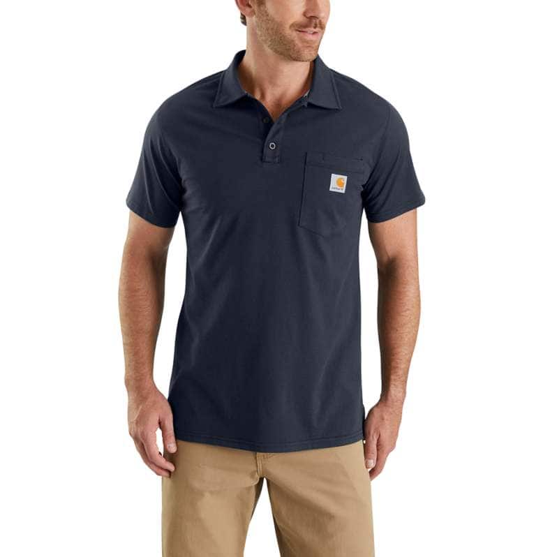 Carhartt  Navy Carhartt Force® Relaxed Fit Midweight Short-Sleeve Pocket Polo