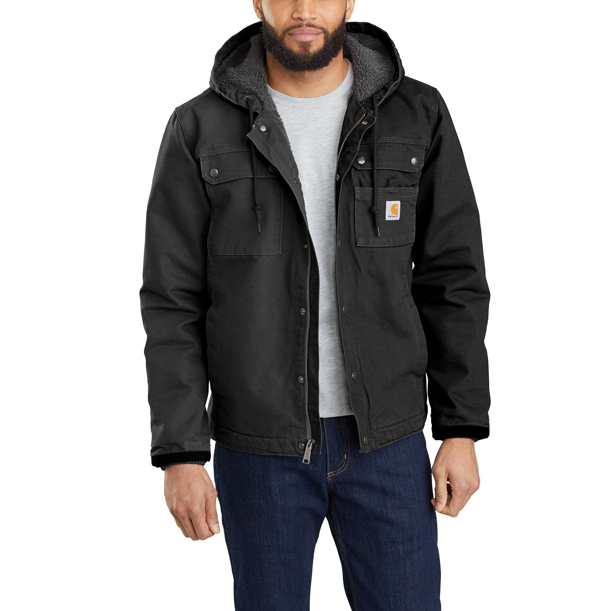 Men's Sherpa-Lined Utility Jacket - Relaxed Fit Washed Duck