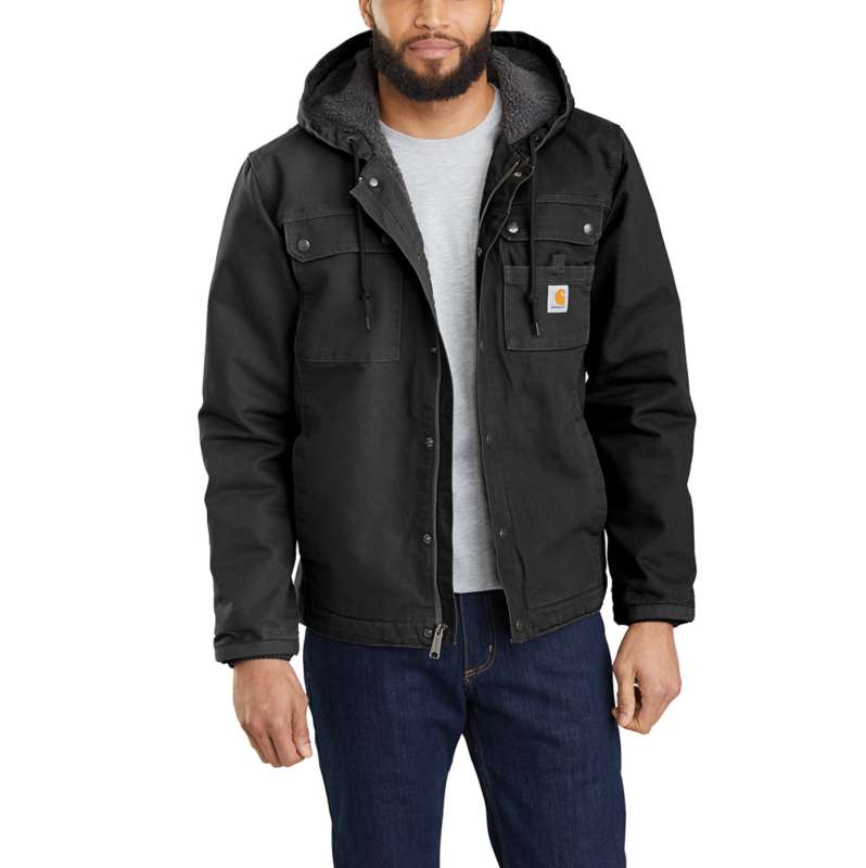 Carhartt  Black Men's Sherpa-Lined Utility Jacket - Relaxed Fit - Washed Duck