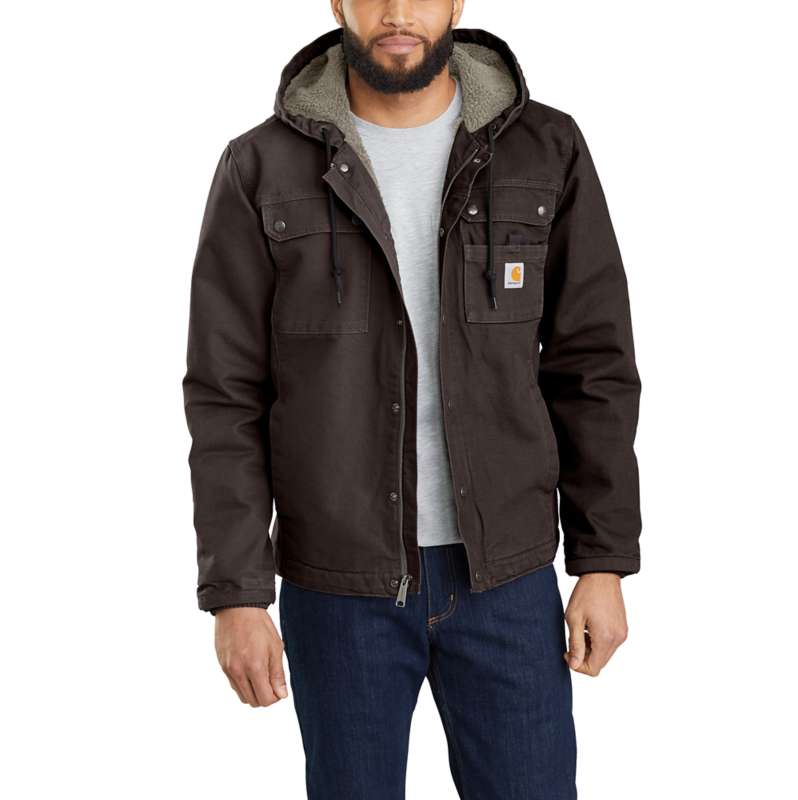 Carhartt  Dark Brown Men's Sherpa-Lined Utility Jacket - Relaxed Fit - Washed Duck