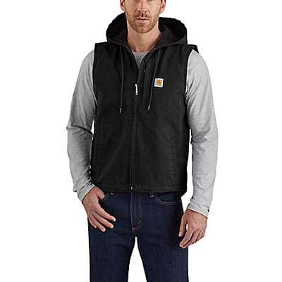 Carhartt Men's Black Relaxed Fit Washed Duck Fleece-Lined Hooded Vest