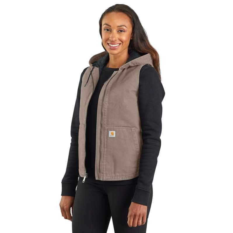 Carhartt  Taupe Gray Washed Duck Insulated Hooded Vest