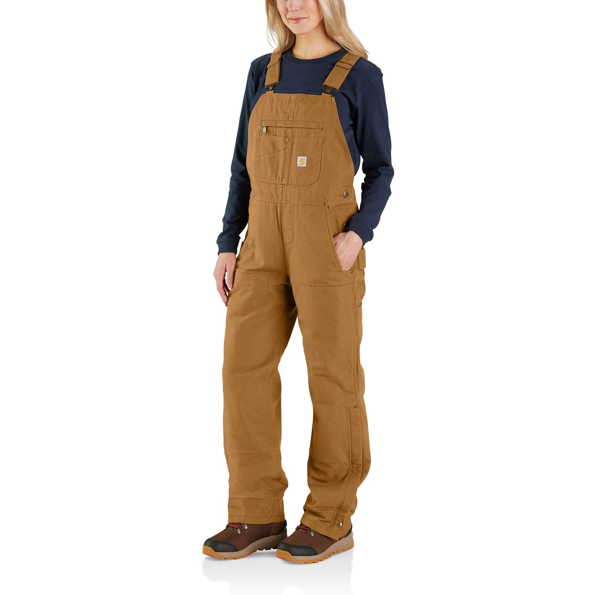 Women's Relaxed Fit Washed Duck Insulated Bib Overall - 3 Warmest Rating, Free Shipping