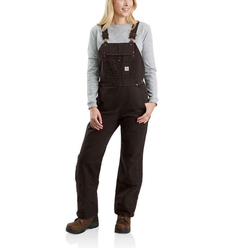 Women's Insulated Bib Overalls - Loose Fit - Washed Duck - 4 Extreme Warmth