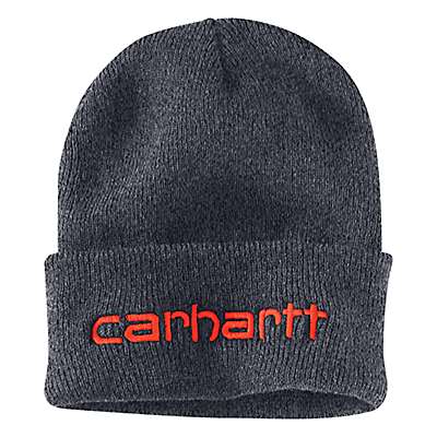 Carhartt Men's Coal Heather/Brite Orange Knit Insulated Logo Graphic Cuffed Beanie